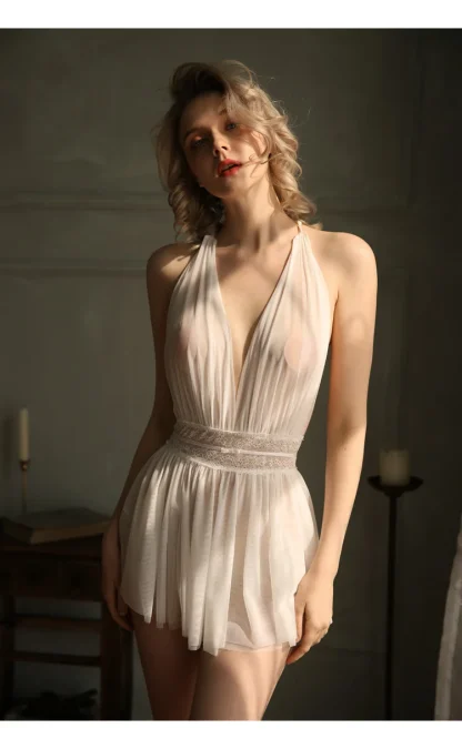 Backless Mesh White Nightdress - Image 2