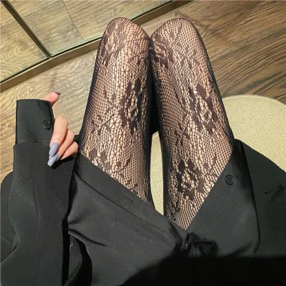 Hollowed Lace Mesh White Stockings - Image 7
